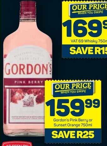 Pick n Pay Gordon's Pink Berry or Sunset Orange 750ml offer