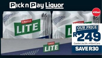 Pick n Pay Castle Lite 24 x 410ml Cans offer