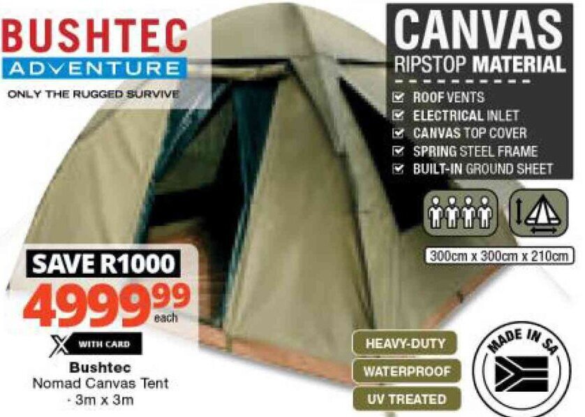 Bushtec Nomad Canvas Tent 3m x 4m offer at Checkers