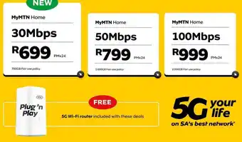 MTN Mtn free 5g wi-fi router-on my mtn home 30mbps plan offer