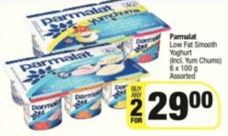 Parmalat Low Fat Smooth Yoghurt Assorted 6 x 100g offer at KwikSpar
