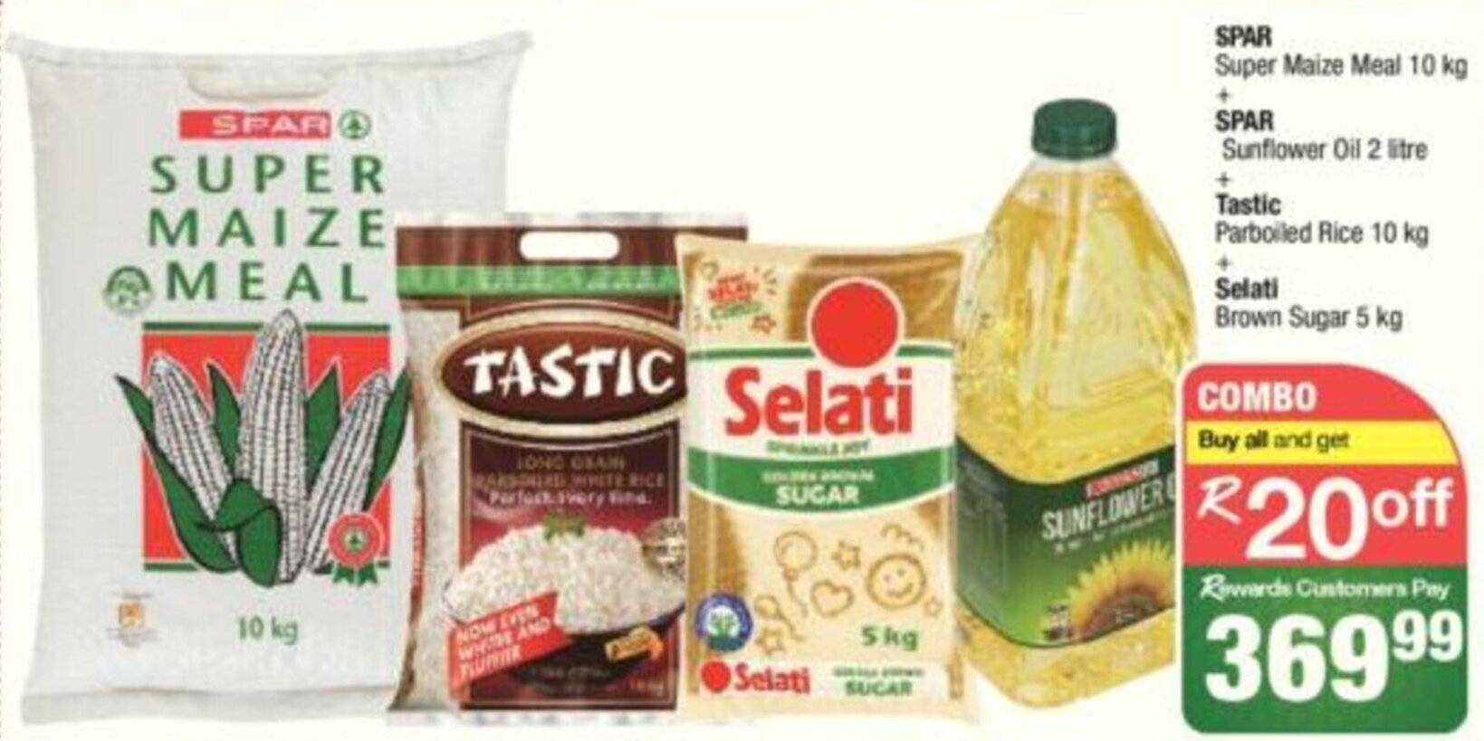 Spar Super Maize Meal 10kg+ Spar Sunflower Oil 2L + Tastic Parboiled
