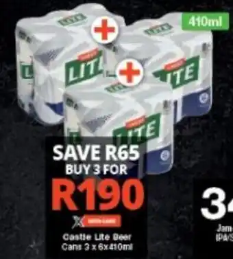 Checkers Castle Lite Beer Cans 3 x 6 x 410ml offer