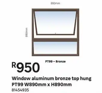 Leroy Merlin Window aluminium bronze top hung pt99 w890mm x h890mm offer