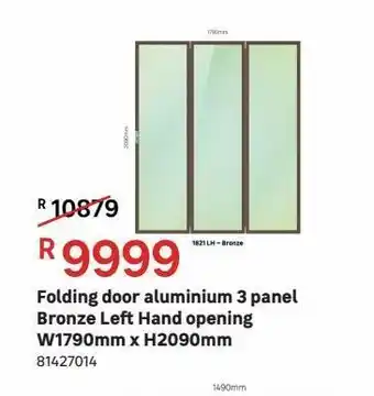 Leroy Merlin Folding door aluminium 3 panel bronze left hand opening w1790mm x h2090mm offer