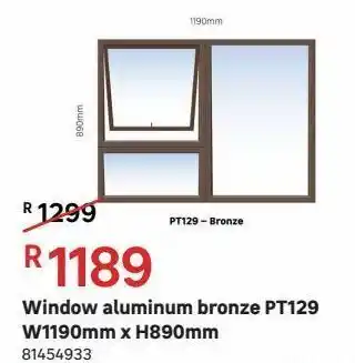 Leroy Merlin Window aluminium bronze pt129 w1190mm x h890mm offer
