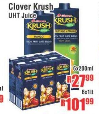 Devland Cash And Carry Clover Krush UHT Juice 6x200ml offer