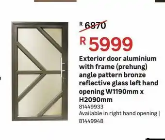 Leroy Merlin Exterior door aluminium with frame (prehung) angle pattern bronze reflective glass left hand opening w1190 mm x h2090mm offer