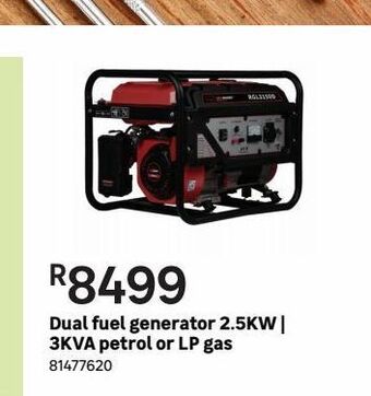 Dual fuel generator 2.5kw / 3kva petrol or lp gas