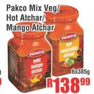 Devland Cash And Carry Pakco Mix Veg / Hot Atchar / Mango Atchar 6x385g offer