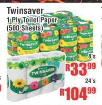Devland Cash And Carry Twinsaver 1 Ply Toilet Paper (500 Sheets) 8's offer
