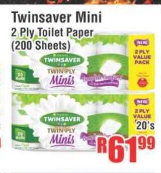 Devland Cash And Carry Twinsaver Mini 2 Ply Toilet Paper (200 Sheets) 20's offer