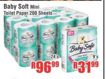 Baby Soft Mini Toilet Paper 200 Sheets 24's