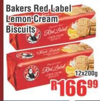 Devland Cash And Carry Bakers Red Label Lemon Cream Biscuits 12x200g offer