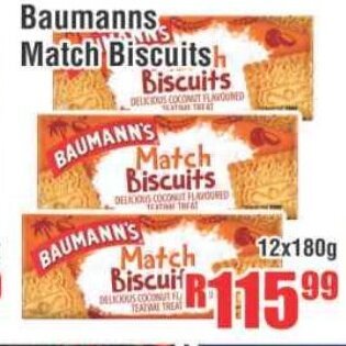 Devland Cash And Carry Baumanns Match Biscuits 12x180g offer