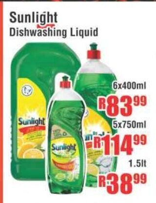 Devland Cash And Carry Sunlight Dishwashing Liquid 6x400ml offer