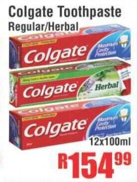 Devland Cash And Carry Colgate Toothpaste Regular / Herbal 12x100ml offer