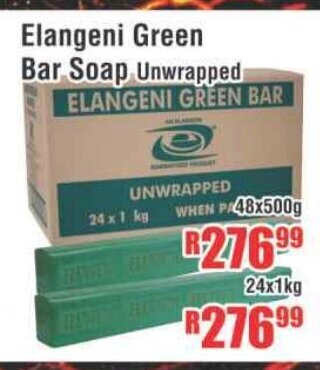 Elangeni Green Bar Soap Unwrapped 48x500g / 24x1kg