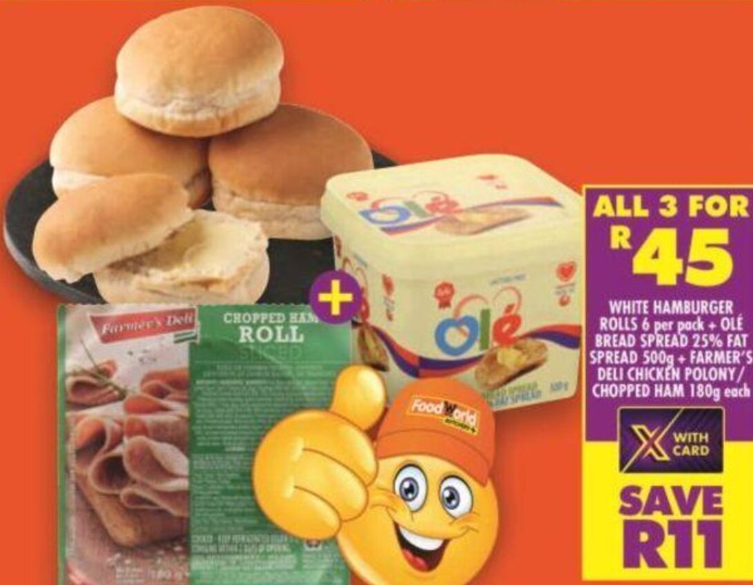 White Hamburger Rolls 6 per Pack + Olé Bread Spread 25 Fat Spread 500g