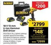Builders Warehouse Dewalt 18v 13mm li-ion hammer drill driver dcd776s3-za offer