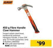 Builders Warehouse Grip 450g fibre handle claw hammer offer