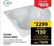 Builders Warehouse Betta samba corner bath offer