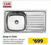 Builders Warehouse Cam drop in sink 750 mm x 400 mm x 140 mm offer