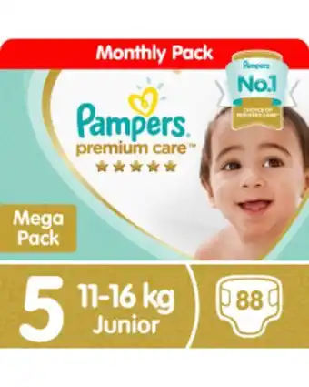 Pampers premium care size 5 junior (11-16kg) mega pack 88 nappies