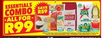 Shoprite Spekko Rice 2kg+Selati Golden Brown Sugar 2kg+Sasko Cake Wheat Flour 2.5kg+White Star Super Maize Meal 2.5kg+ Ritebrand Oil offer