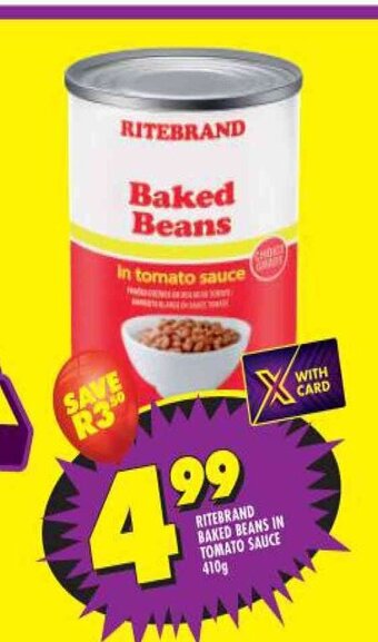 Shoprite Ritebrand Baked Beans in Tomato Sauce 410g offer