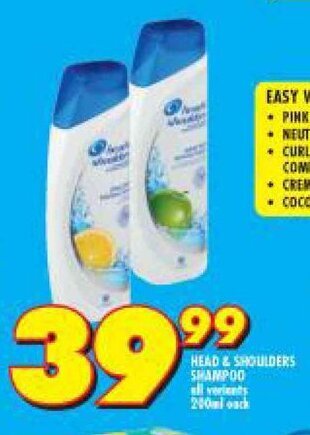 Shoprite Head & Shoulders Shampoo all variants 200ml each offer