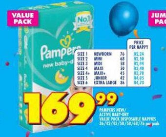 Shoprite Pampers New / Active Baby-Dry Value Pack Disposable Nappies offer