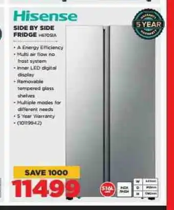 HiFi Corp Hisense - Side by Side Fridge - H6705IA offer