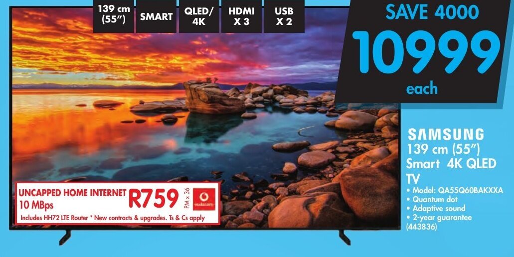 Samsung 139cm (55") Smart 4K QLED TV offer at Makro