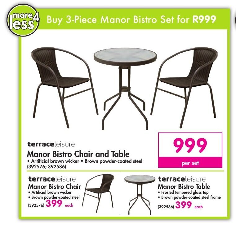Terraceleisure Manor Bistro Chair and Table Set offer at Makro