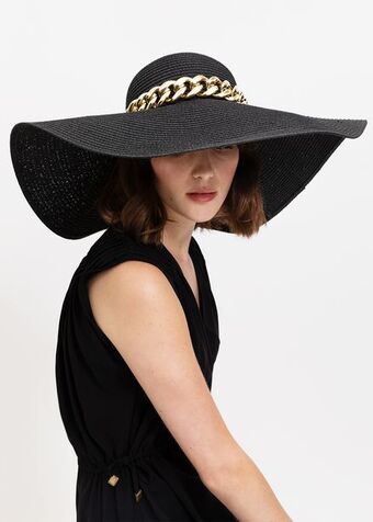 Chain trim oversize wide brim hat