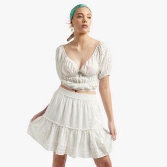 Women's white tier anglaise mini skirt