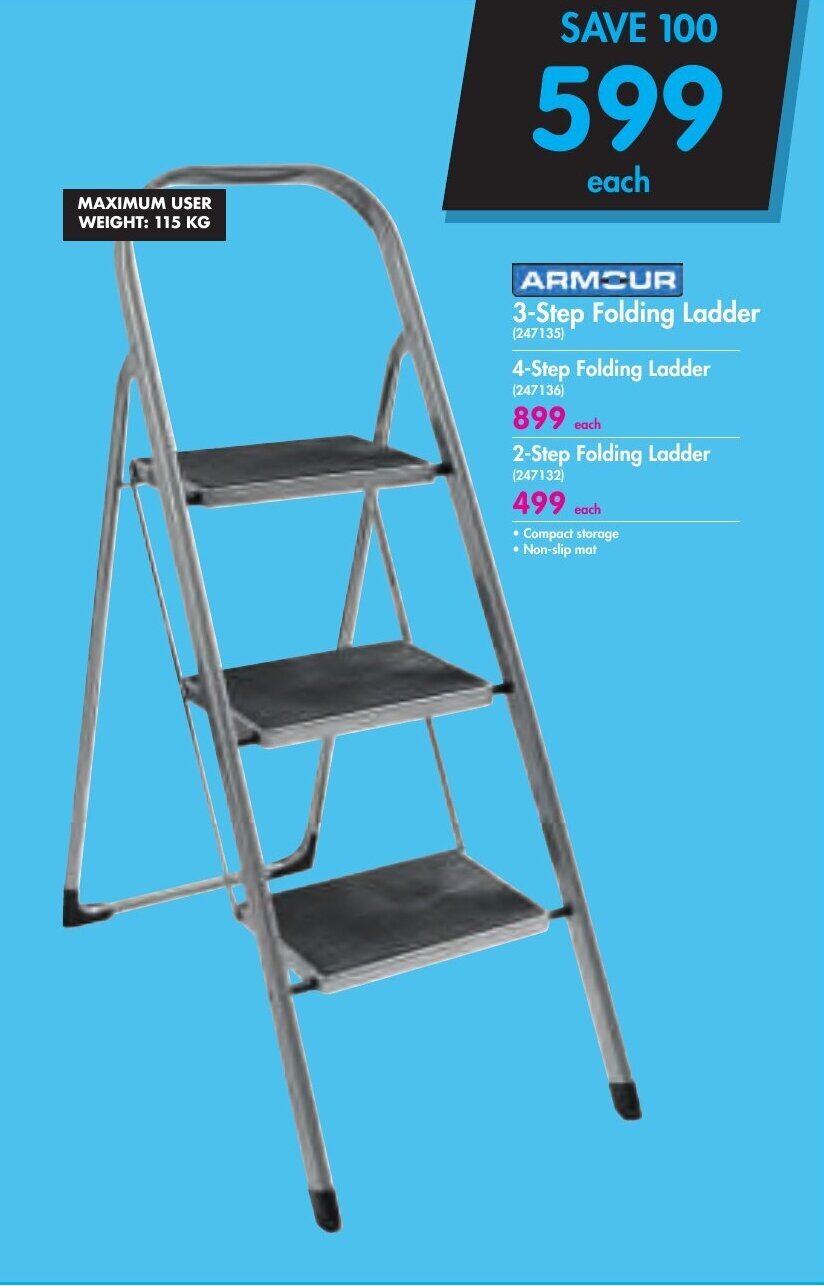 Armour 3Step Folding Ladder offer at Makro