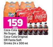 Game Coca cola no sugar, coca cola original or fanta soft drinks-24 x 300ml each offer