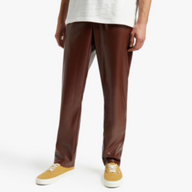 Men's brown coord faux leather straight leg pants offer at The FIX