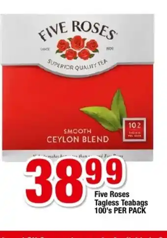 Five Roses Tagless Teabags 100's per pack