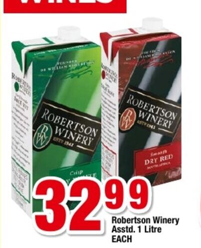 Robertson Winery Asstd 1 Litre offer at OK Grocer