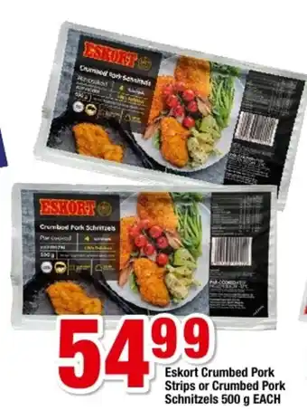 OK Grocer Eskort Crumbed Pork Strips or Crumbed Pork Schnitzels 500g each offer