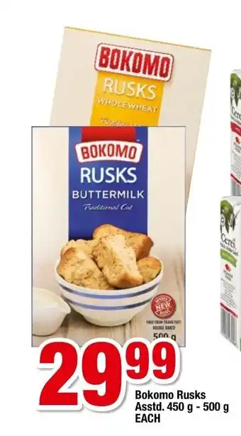 OK Grocer Bokomo Rusks Asstd. 450g - 500g each offer