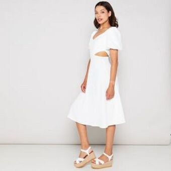 Zando Utopia puff sleeve midi dress with cut out white offer