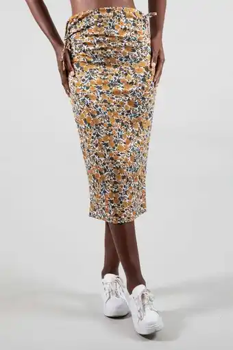 Ladies floral pencil skirt - mustard/ olive