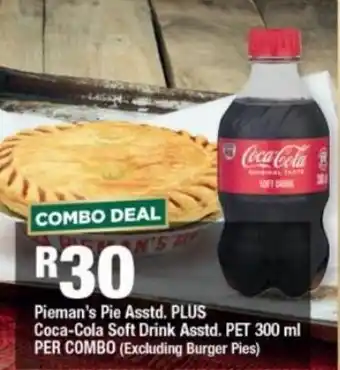 OK Foods Pieman's Pie asstd + Coca-Cola Soft Drink asstd. PET 300ml per combo offer