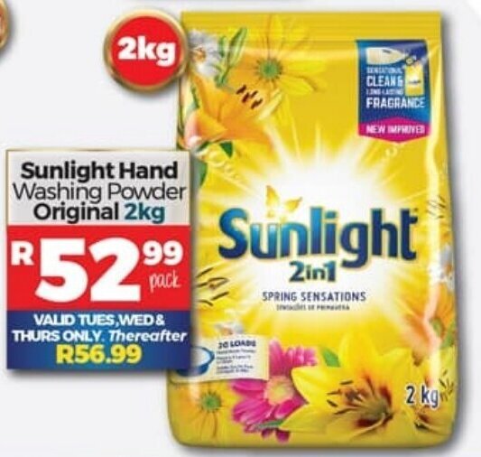 Sunlight Hand Washing Powder 2kg offer at Take 'n Pay