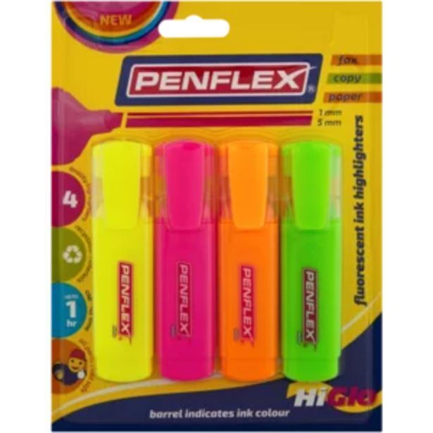 Penflex higlo assorted highlighters 4 pack offer at Shoprite