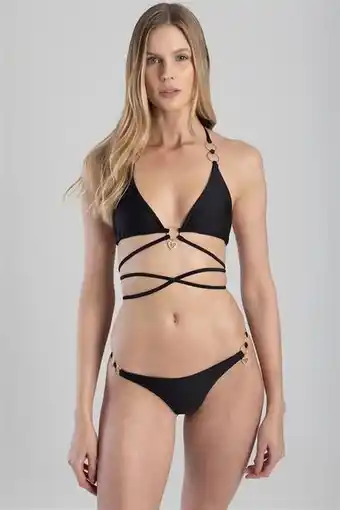 Bikini top with ring and wrap tie detailing